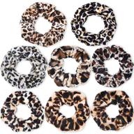 🐆 stylish leopard print scrunchie hair ties: velvet scarf elastics for women/girls - pack of 8 logo