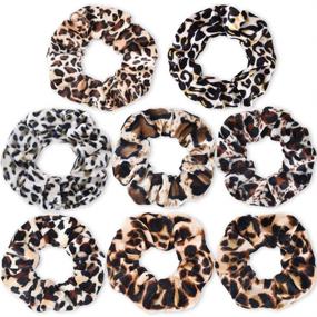 img 4 attached to 🐆 Stylish Leopard Print Scrunchie Hair Ties: Velvet Scarf Elastics for Women/Girls - Pack of 8