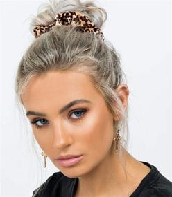 img 2 attached to 🐆 Stylish Leopard Print Scrunchie Hair Ties: Velvet Scarf Elastics for Women/Girls - Pack of 8