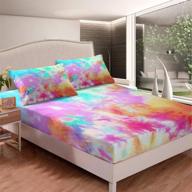 🌈 vibrant tie dyed fitted sheet set: colorful kids tie dye bedding in orange, yellow, pink, blue - perfect psychedelic spiral swirl batik boho hippie bed cover for girls' and teens' room decor with bonus pillow sham (rainbow, twin) logo