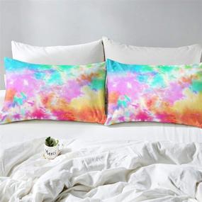 img 3 attached to 🌈 Vibrant Tie Dyed Fitted Sheet Set: Colorful Kids Tie Dye Bedding in Orange, Yellow, Pink, Blue - Perfect Psychedelic Spiral Swirl Batik Boho Hippie Bed Cover for Girls' and Teens' Room Decor with Bonus Pillow Sham (Rainbow, Twin)