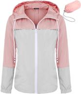 🧥 bosbary women's waterproof packable windbreaker hooded rain jacket (gray/pink, x-large) - active outdoor lightweight raincoat logo
