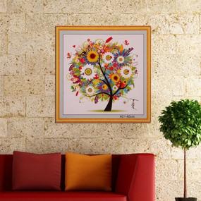 img 2 attached to 🌳 Colorful Four Season Tree Stamped Cross Stitching Embroidery Kit - DIY Needlework Craft Gift (Summer) - 17.3X17.3 inch by Alloyseed