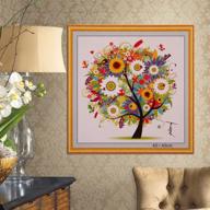 🌳 colorful four season tree stamped cross stitching embroidery kit - diy needlework craft gift (summer) - 17.3x17.3 inch by alloyseed logo