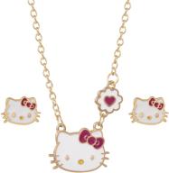 🎀 girls' fashion jewelry set: hello kitty stud earring and necklace collection logo