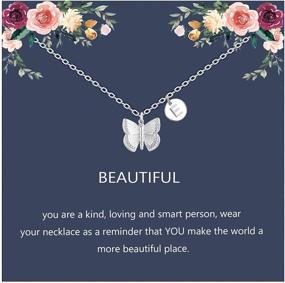 img 4 attached to Silver Butterfly Initial Necklace - Beautiful Pendant Jewelry for Women and Girls with Message Card