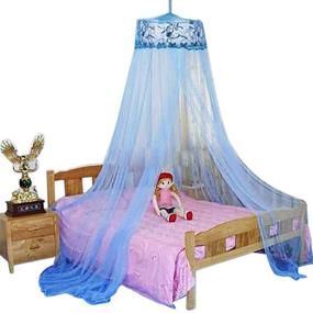 img 3 attached to 🏠 Housweety Blue Sequins Curtain Dome Bed Canopy Netting with Mosquito Net - New Round Design