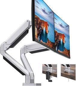 img 4 attached to 🖥️ Dual Monitor Mount Stand - Height Adjustable Gas Spring Swivel VESA Bracket | Fits 17-32 Inch Screens | Clamp & Grommet Mounting | Holds 17.6lbs per Arm