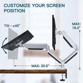 img 1 attached to 🖥️ Dual Monitor Mount Stand - Height Adjustable Gas Spring Swivel VESA Bracket | Fits 17-32 Inch Screens | Clamp & Grommet Mounting | Holds 17.6lbs per Arm