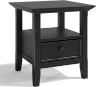 🏞️ simplihome amherst solid wood 19" wide square transitional end side table, black finish with storage, 1 drawer and 1 shelf, for living room and bedroom logo