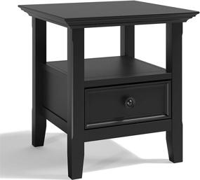 img 2 attached to 🏞️ SimpliHome Amherst Solid Wood 19" Wide Square Transitional End Side Table, Black Finish with Storage, 1 Drawer and 1 Shelf, for Living Room and Bedroom