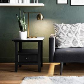 img 1 attached to 🏞️ SimpliHome Amherst Solid Wood 19" Wide Square Transitional End Side Table, Black Finish with Storage, 1 Drawer and 1 Shelf, for Living Room and Bedroom