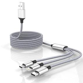 img 4 attached to 🔌 3-в-1 универсальный USB-кабель для зарядки, 1.8 м / 5.9 фт нейлоновый оплетка корд с портами Lightning, Type-C и Micro USB для Android, iPhone, Apple, Samsung, iPad Pro, Xiaomi, Huawei (серый)