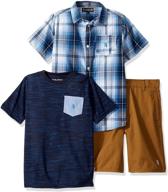 👔 english laundry boys' short sleeve plaid woven shirt, t-shirt, and short set: stylish & coordinated outfit for boys logo