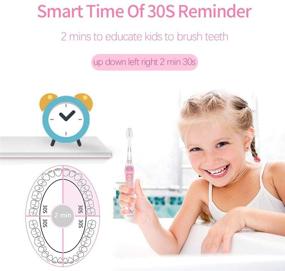 img 2 attached to 🦷 Kids Electric Toothbrush with Timer and Sonic Vibration - Waterproof Light up Toothbrush for Kids Ages 3+ (Pink) - Includes 3 Soft Brush Heads