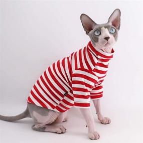 img 2 attached to 🐱 Breathable Summer Cotton T-Shirts for Sphynx Hairless Cats with Red Stripe Design - Round Collar Vest, Sleeveless Kitten Shirts - Apparel for Cats and Small Dogs