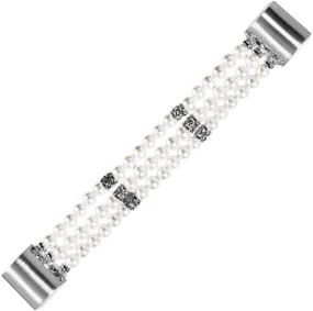 img 4 attached to 💎 Fitbit Charge 2 Elastic Pearl Jewels Stretch Bracelet Band - Sport Wristband with Bling Glitter for Women, Girls - Silver, Compatible Replacement