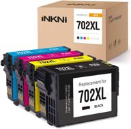 inkni eco-friendly ink cartridge set for epson 702xl high yield - compatible with workforce pro wf-3720 wf-3730 wf-3733 printer - black cyan magenta yellow - pack of 4 logo