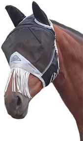img 1 attached to 🐴 Full Black Shires Fly Mask with Fringe Ears and Fine Mesh
