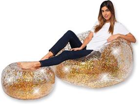 img 2 attached to ✨ Glitter Ottoman - Gold Holographic Glitter - 23" Diameter Inflatable Footrest and Seat