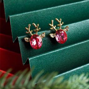 img 2 attached to 🦌 Rhinestone Reindeer Christmas Earrings: Festive Gemstone Jewelry for Girls