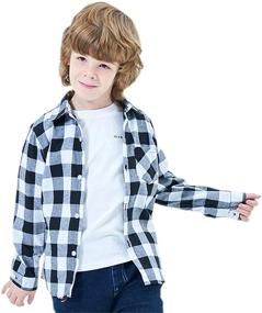 img 1 attached to 👕 Comfortable Flannel Button Sleeve Clothing for Toddlers & Little Boys - Tops, Tees, and Shirts