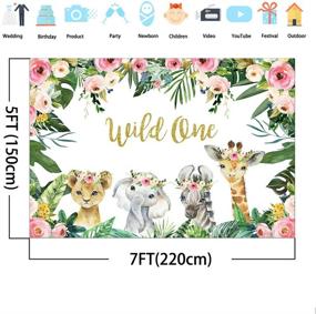 img 2 attached to 🎉 Mocsicka Девочка Дикая Один Фон: Джунгли Сафари Животные Тема для Первого Дня Рождения Девочек, 7x5 футов Виниловый Фотофон, Золотой Дикий Один Баннер на День Рождения, Идеальные Фоны для украшения стола с тортом и десертами