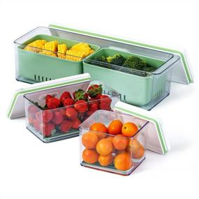 img 4 attached to 🥬 Зеленые стопки для овощей Home Stackable Lille съемные лотки для хранения с удерживающей влагу системой - Набор из 3-х штук, Без содержания Бисфенола А, для холодильников, шкафов, столешниц и кладовой.