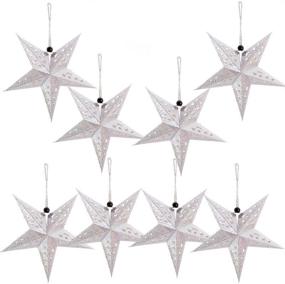 img 4 attached to Paper Star Lantern Lampshade Hanging Christmas Xmas Day Decoration For LED Light Wedding Birthday Party Home Decor 8 Pcs 28Cm Hollow Out Design (Lights Not Included) (Silver)