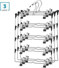 img 2 attached to 👗 ZOBER Space Saving 5 Tier Metal Skirt Hanger with Clips (3 Pack) - Hang 5-on-1, Expand Closet Space by 70%, Rubber Coated Clips, 360° Swivel Hook, Adjustable for Pants, Slacks, Jeans, Towels