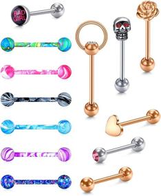 img 4 attached to 💎 Anicina Stainless Steel 14G Tongue Rings - Straight Barbell Tongue Piercing Jewelry for Men and Women - Body Piercing Jewelry