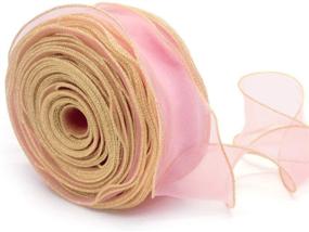 img 4 attached to 🎀 Blush Pink Gold Overlock Sheer Craft Ribbon – Wave Designed 2.2 Inch by 38 Yards – Perfect for Gift Wrapping, Chair Sashes Bow, Wedding Wreath Decorations, Bouquet Wrap – Organza Fabric by NICROLANDEE