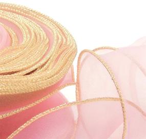 img 3 attached to 🎀 Blush Pink Gold Overlock Sheer Craft Ribbon – Wave Designed 2.2 Inch by 38 Yards – Perfect for Gift Wrapping, Chair Sashes Bow, Wedding Wreath Decorations, Bouquet Wrap – Organza Fabric by NICROLANDEE