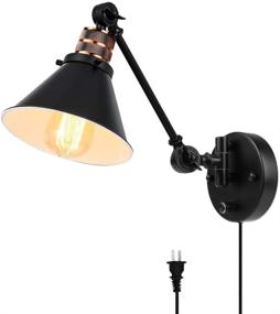 img 4 attached to 🕯️ Vintage Industrial Swing Arm Wall Lamp with Dimmable On Off Switch - Metal Black Plug in Wall Sconces by PARTPHONER for Bedside Reading Light Fixture