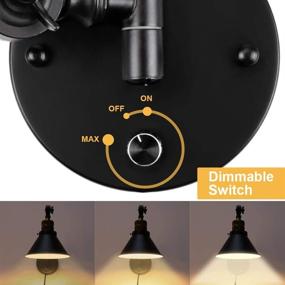 img 2 attached to 🕯️ Vintage Industrial Swing Arm Wall Lamp with Dimmable On Off Switch - Metal Black Plug in Wall Sconces by PARTPHONER for Bedside Reading Light Fixture