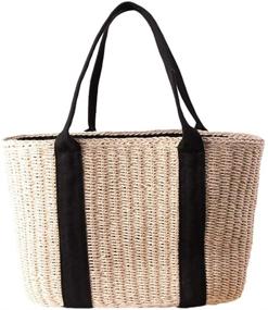 img 4 attached to 🌼 Stylish Women's Large Straw Tote Bag – Top Handle, Woven Design, Ideal for Summer