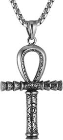 img 4 attached to HZMAN Ankh Cross Necklace: Stainless Steel Horus Eye Pendant 🔮 for Ancient Egyptian Protection - 22 inch Chain with 2 inch Extension