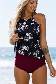 img 1 attached to Beachsissi Bathing Halter Flower Tankini