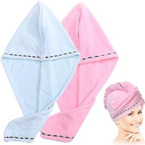 img 4 attached to 2 Pack Hair Towel Wrap - Microfiber Quick Drying Hair Towels - Super Absorbent Quick Dry Hair Towel - Bath Cap Included (Pink+Light Blue)