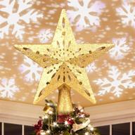 🎄 rotating snowflakes led projector christmas tree topper, decorative christmas tree toppers, 3d gold star xmas tree decoration logo