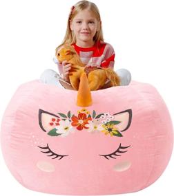 img 4 attached to 🦄 Aubliss Unicorn Toy Storage Bean Bag Chair - X-Large, Pink: Velvet Cover for Kids' Stuffing, Sitting and Organizing