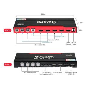 img 1 attached to Базовый HDMI KVM-переключатель - 4 порт, UHD 4K@60Гц, переключатель HDMI и USB для ПК, общий доступ к клавиатуре, мыши, принтеру и монитору, переключение одной кнопкой, с 4 KVM и 5 HDMI-кабелями (HSV581)