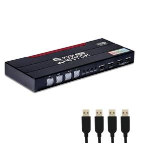 img 4 attached to Базовый HDMI KVM-переключатель - 4 порт, UHD 4K@60Гц, переключатель HDMI и USB для ПК, общий доступ к клавиатуре, мыши, принтеру и монитору, переключение одной кнопкой, с 4 KVM и 5 HDMI-кабелями (HSV581)