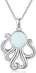 img 4 attached to 🐙 Stunning Opal Octopus Necklace: 925 Sterling Silver Sea Animal Pendant - Exquisite Jewelry & Gift for Women and Girls