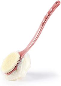 img 4 attached to 🧼 Premium Shower Body Brush and Loofah Set for Exfoliating, Back Scrubbing, and Massage - Curved Long Handle for Wet or Dry Use, Ideal for Men and Women (Pink)