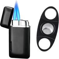 bbsisgo torch lighter and cigar cutter set - double jet flame, refillable, windproof - gifts for men (black, gas not included) logo