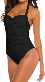 img 3 attached to 👙 B2prity Women's Tummy Control One Piece Swimsuit with Halter Neck and Ruched Swimwear Design