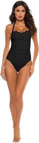 img 2 attached to 👙 B2prity Women's Tummy Control One Piece Swimsuit with Halter Neck and Ruched Swimwear Design