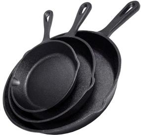 img 4 attached to 🍳 Simple Chef Cast Iron Skillet 3-Piece Set - Heavy-Duty Professional Restaurant Quality Pre-Seasoned Cookware - 10", 8", 6" Pans - Ideal for Frying, Saute, Cooking, Pizza & More, Black