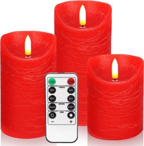 img 4 attached to Red Flameless Candles Set Of 3 (D:3&#34